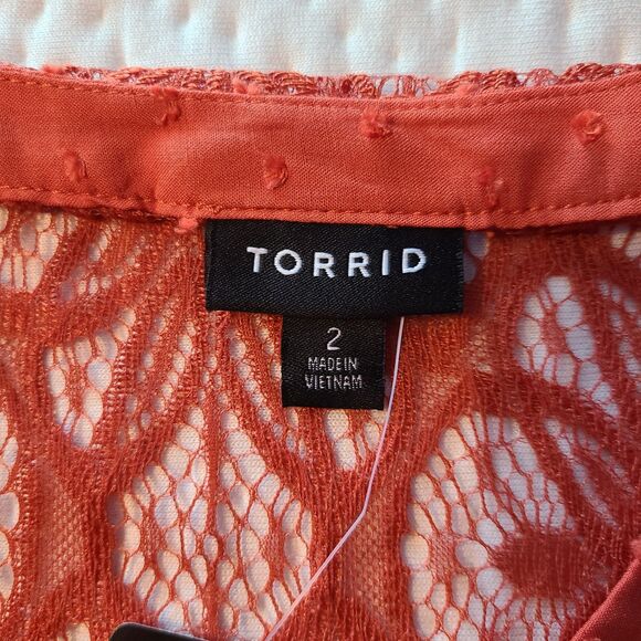 TORRID Womens 2X Orange Swiss Dot Crochet Inset Tank Top Boho Feminine Fairy - Picture 9 of 16